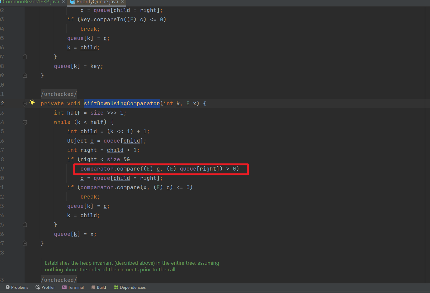 siftDownUsingComparator